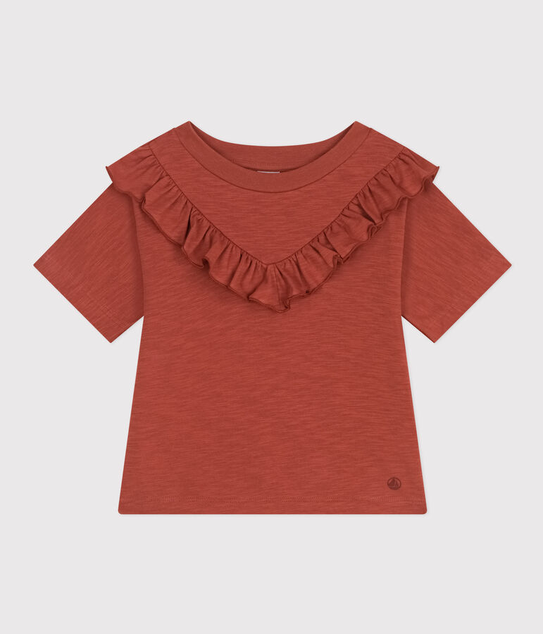 T-shirt in jersey fiammato bambina marrone