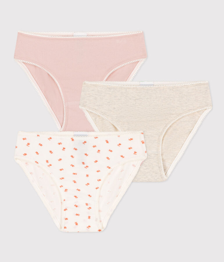 Confezione da 3 slip bambina in cotone ed elastam motivo fiore multicolore