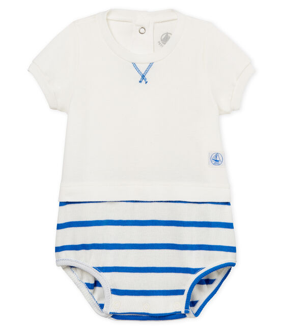 Tutina corta bebè maschio bianco MARSHMALLOW/blu COOL