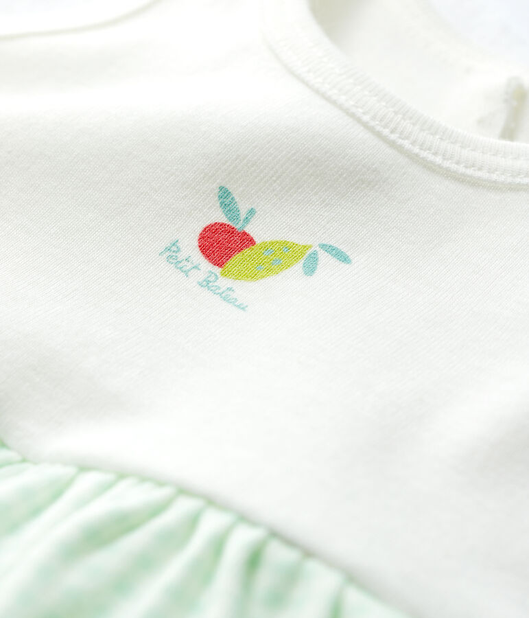 Abito-body a quadrettini vichy beb&egrave; femmina in cotone biologico bianco MARSHMALLOW/blu HAITI