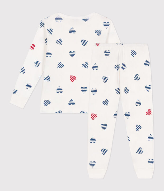 Pigiama a maniche lunghe in cotone con cuori stampati bambino bianco/multicolore