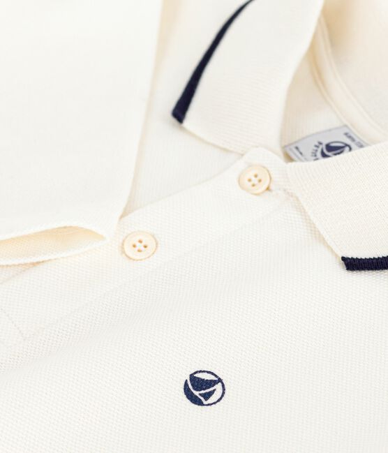 Polo a maniche lunghe in cotone con stampa bambino ecru MILK