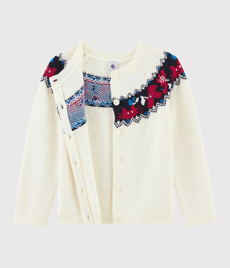 Cardigan lana e cotone bambina bianco/multicolore