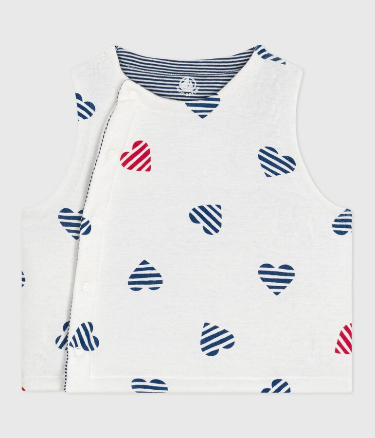 Cardigan senza maniche double face in cotone con stampa neonato bianco/rosso
