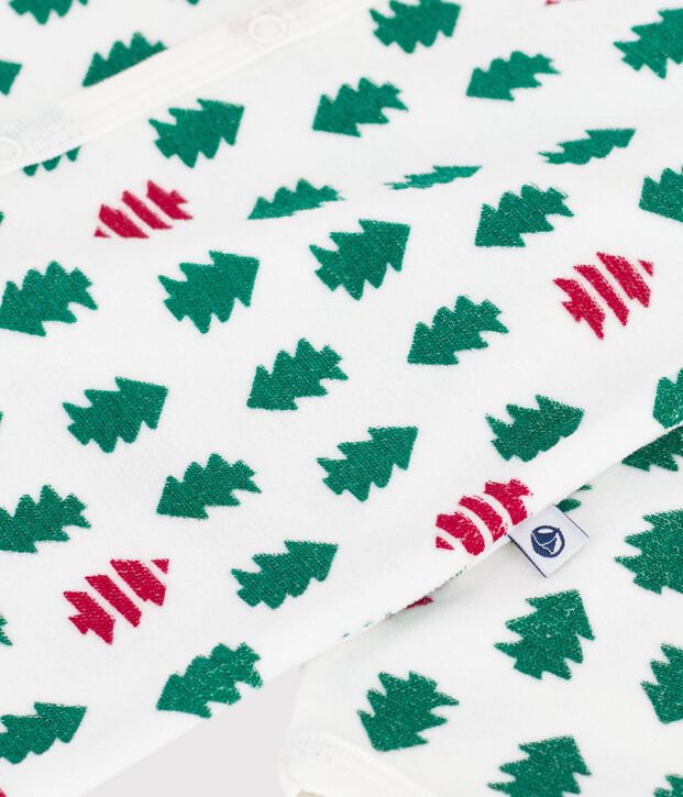 Pigiama in ciniglia con stampa di abeti neonato bianco/multicolore