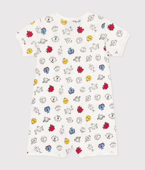 Tutina corta con stampa Monsieur Madame in cotone neonato bianco MARSHMALLOW/bianco MULTICO