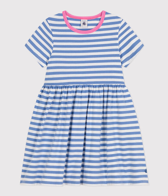 Abito a maniche corte in cotone a righe bambina GAULOISE/ MARSHMALLOW