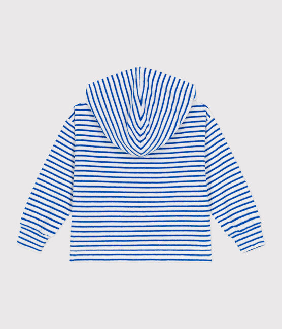 Felpa con cappuccio bambino unisex in spugna di cotone a righe blu MARSHMALLOW/ PORCELANA