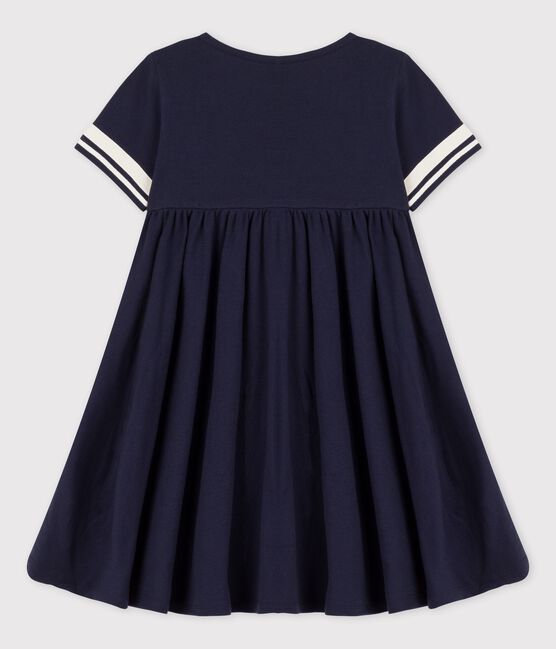 Abito a maniche corte in cotone bio bambina blu SMOKING