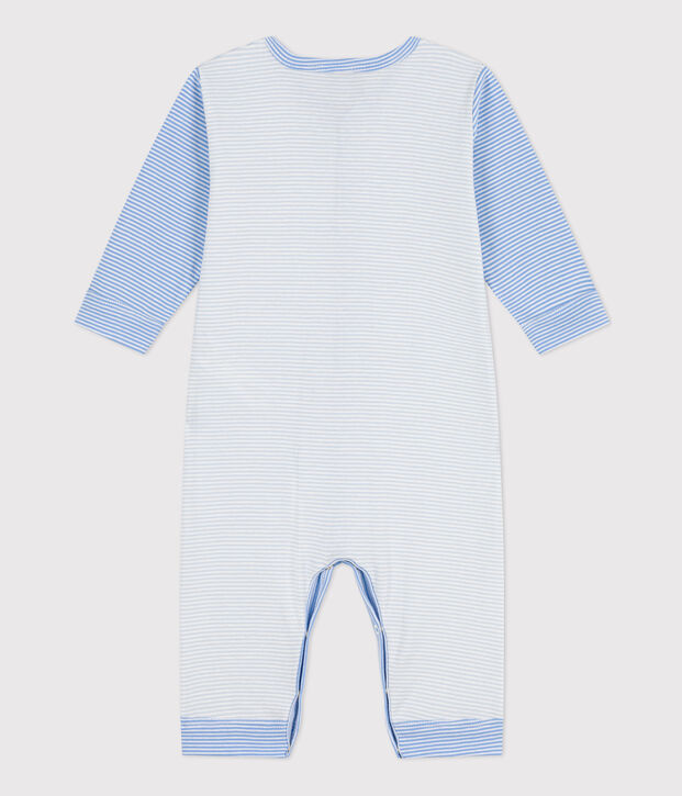 Tutina pigiama senza piedi in cotone millerighe blu/bianco