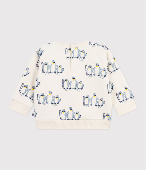 Felpa in cotone con pinguini stampati neonato ecru/multicolore