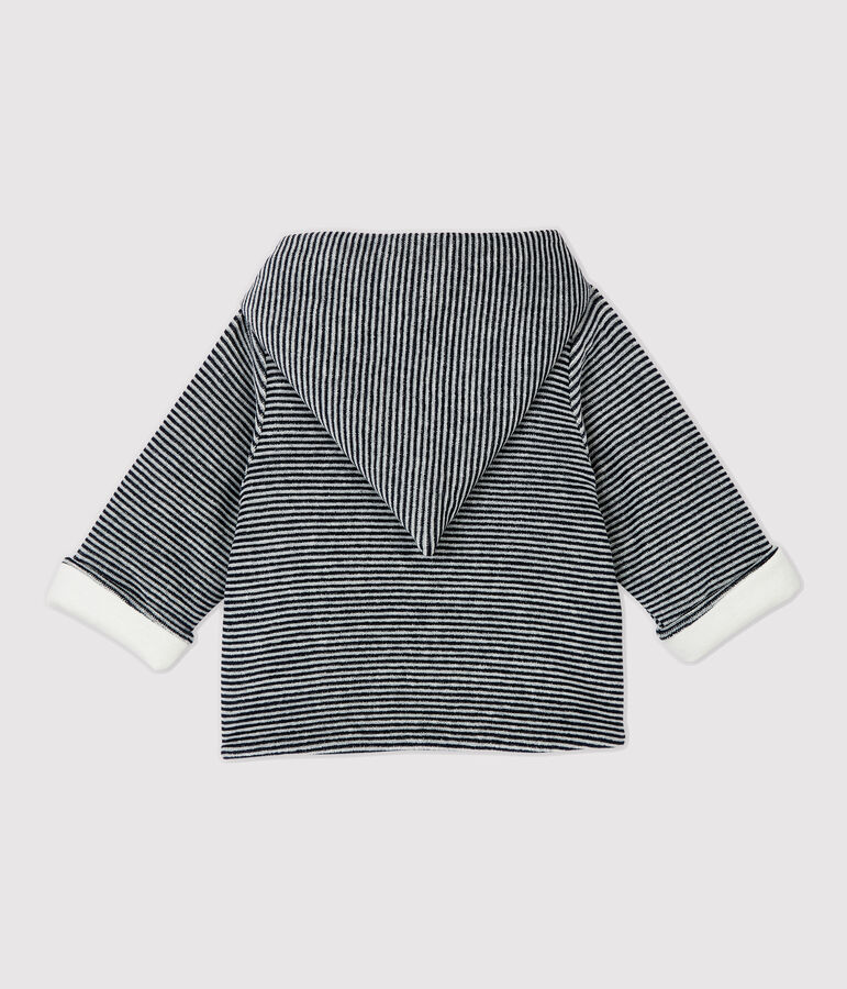 Giacca a righe con cappuccio beb&egrave; in cotone biologico bianco/blu