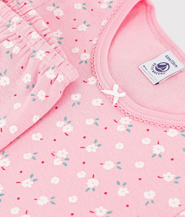 Pigiama a maniche corte e gamba lunga in cotone con stampa bambina rosa/multicolore