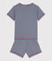 Pigiama corto millerighe in cotone per bambini blu MEDIEVAL/bianco MARSHMALLOW
