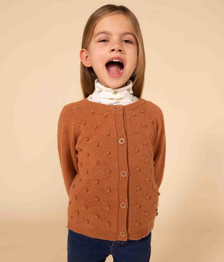 Cardigan in lana bambina marrone