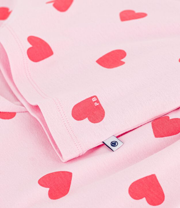 Pigiama corto in cotone con stampa a cuori bambina rosa/arancione