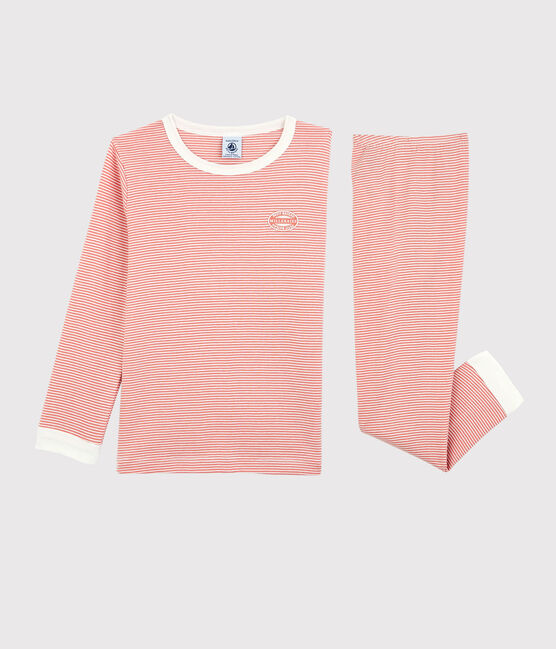 Pigiama bambina/bambino rigato millerighe in cotone biologico rosa PAPAYE/ MARSHMALLOW