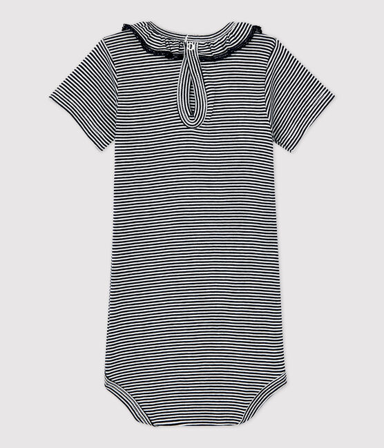 Body con collo millerighe in cotone biologico bebè blu SMOKING/bianco MARSHMALLOW
