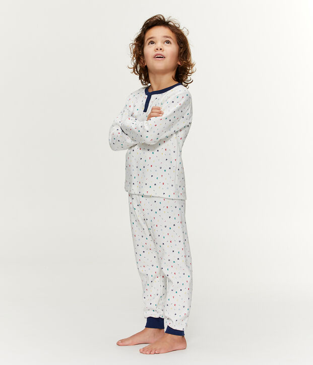 Pigiama bambino in molleton con vita alta bianco/multicolore