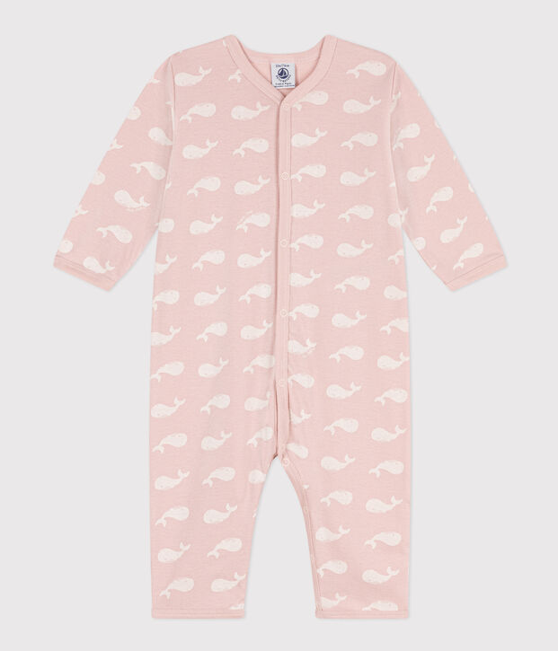 Tutina pigiama senza piedi in cotone stampato rosa/bianco