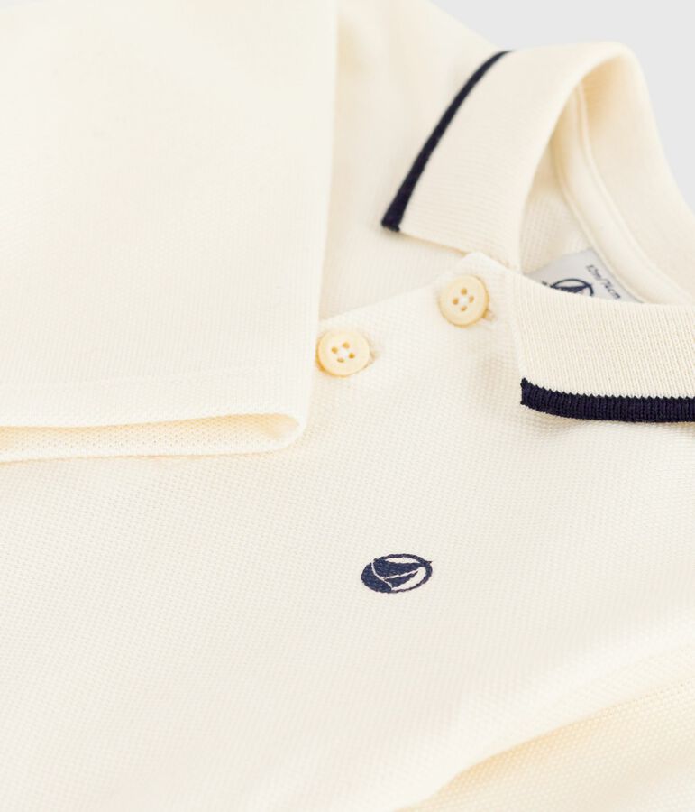 Polo a maniche lunghe in cotone tinta unita neonato ecru