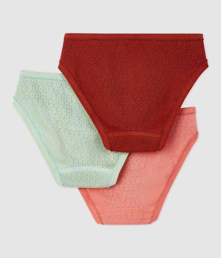 Confezione da 3 slip a tinta unita bambina traforati in cotone multicolore