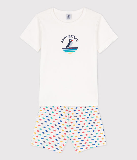 Pigiama corto animali marini in cotone bambino  bianco MARSHMALLOW/bianco MULTICO