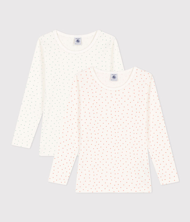 Confezione da 2 t-shirt bambina maniche lunghe in cotone motivo cuore multicolore