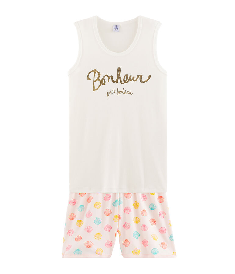 Pigiama corto ragazza a costine rosa FLEUR/bianco MULTICO