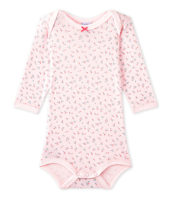 Body per bebé femmina a maniche lunghe stampato rosa VIENNE/bianco MULTICO