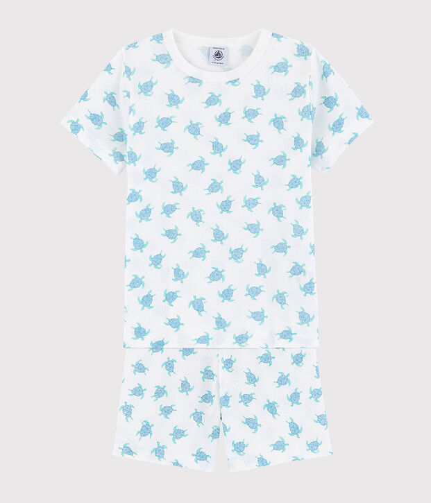 Pigiama corto tartarughe bambino-bambina in cotone ultraleggero bianco/multicolore
