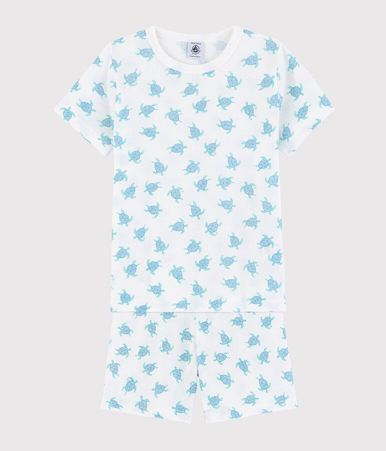 Pigiama corto tartarughe bambino-bambina in cotone ultraleggero bianco MARSHMALLOW/bianco MULTICO
