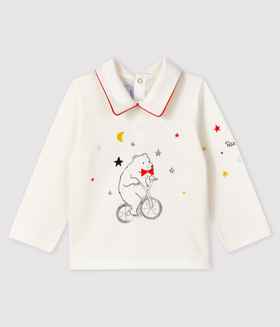 T-shirt con colletto a polo bebè maschio bianco MARSHMALLOW