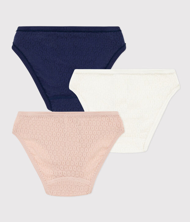 Confezione da 3 slip a tinta unita in cotone traforato bambina multicolore