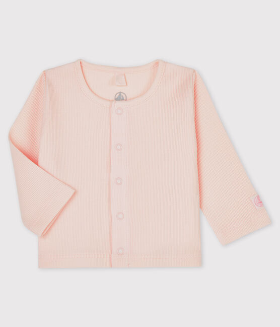 Cardigan bebè in costina 2x2 di cotone biologico rosa FLEUR