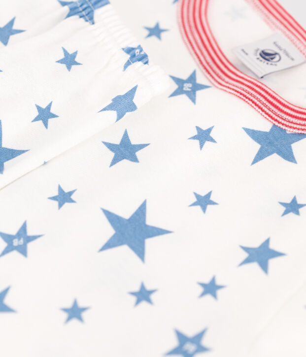 Pigiama in cotone con stelle stampate bambino bianco/blu