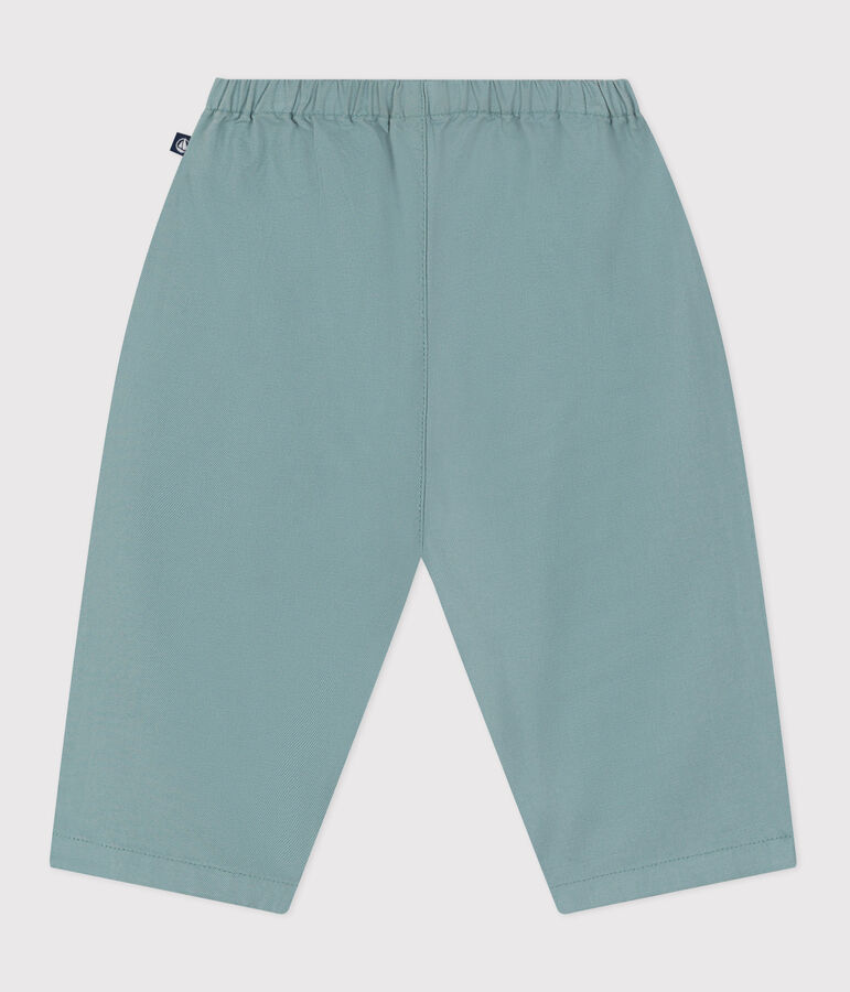 Pantaloni in misto cotone e lino tinta unita neonato verde