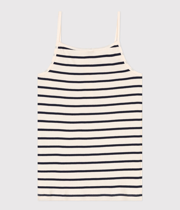 Canottiera con spalline in cotone Donna ecru/blu