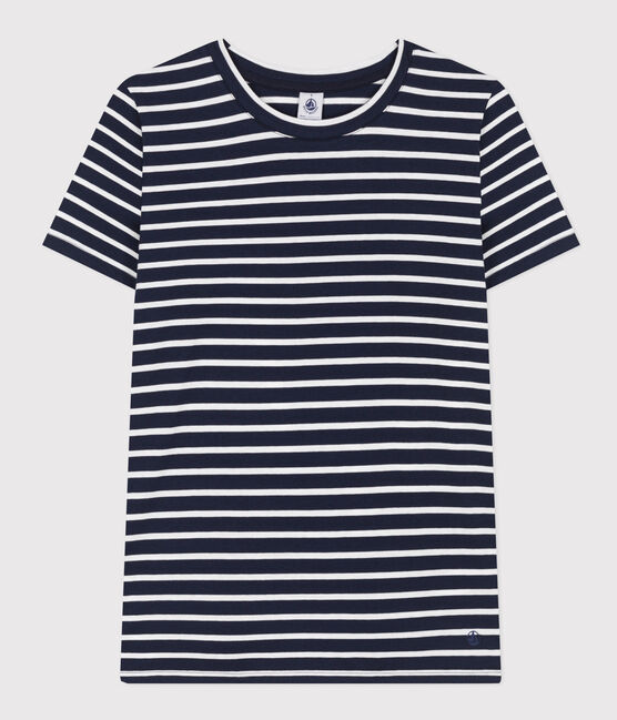 T-shirt LE DROIT girocollo in cotone Donna blu SMOKING/bianco MARSHMALLOW