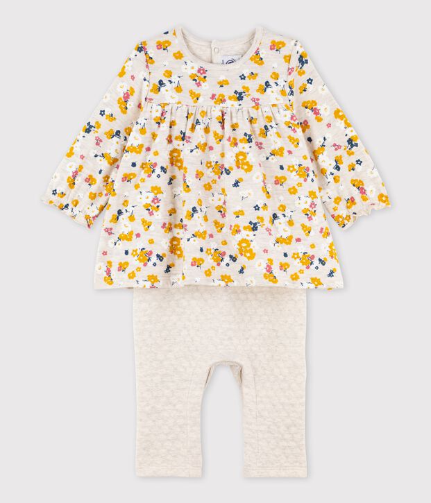Tutina lunga beb&egrave; femmina beige/multicolore