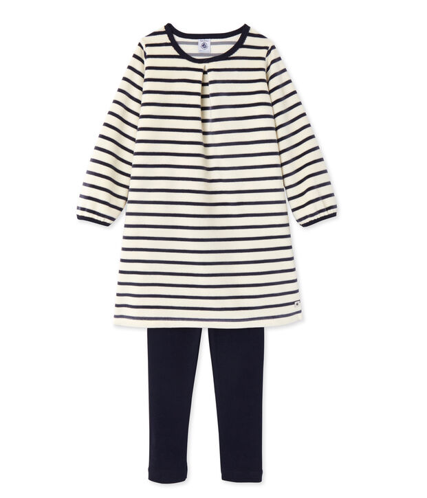 Chemise de nuit fille &agrave; bouclette velours bianco/blu