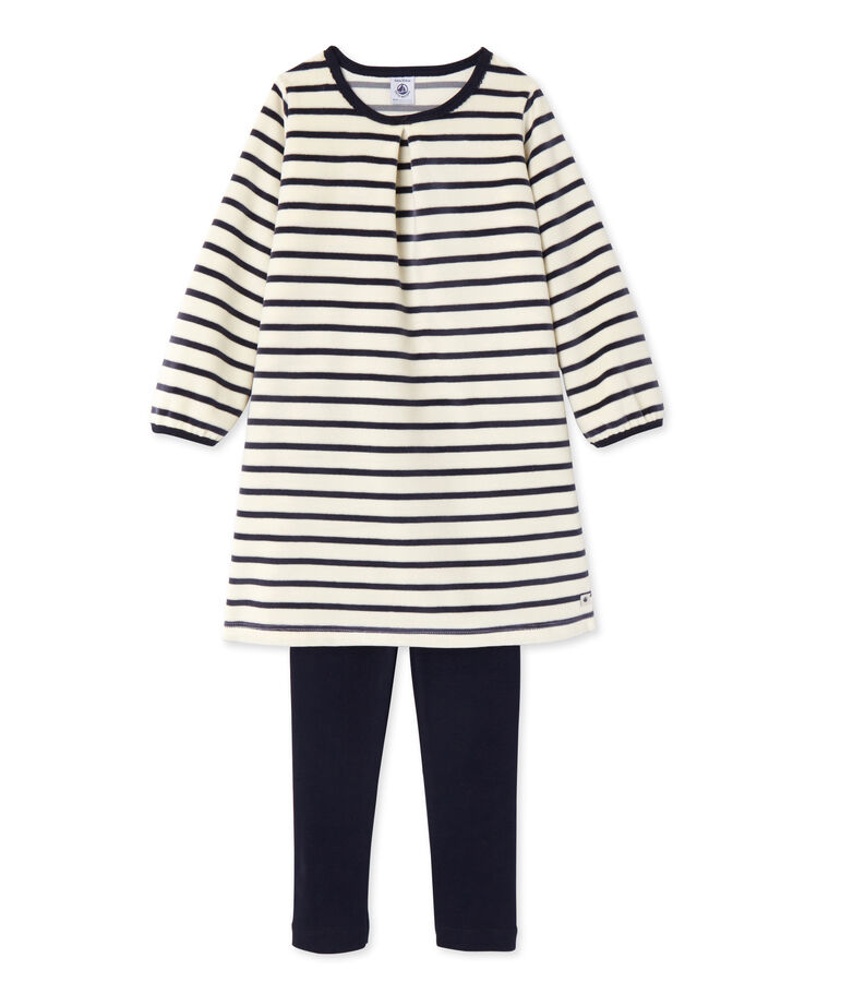 Chemise de nuit fille &agrave; bouclette velours beige COQUILLE/blu SMOKING