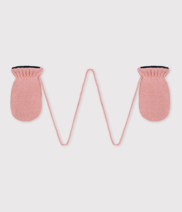 Muffole in maglia beb&egrave; foderate in pile riciclato rosa