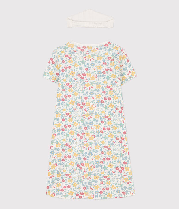 Camicia da notte bambina in cotone a fiori con corona bianco/multicolore