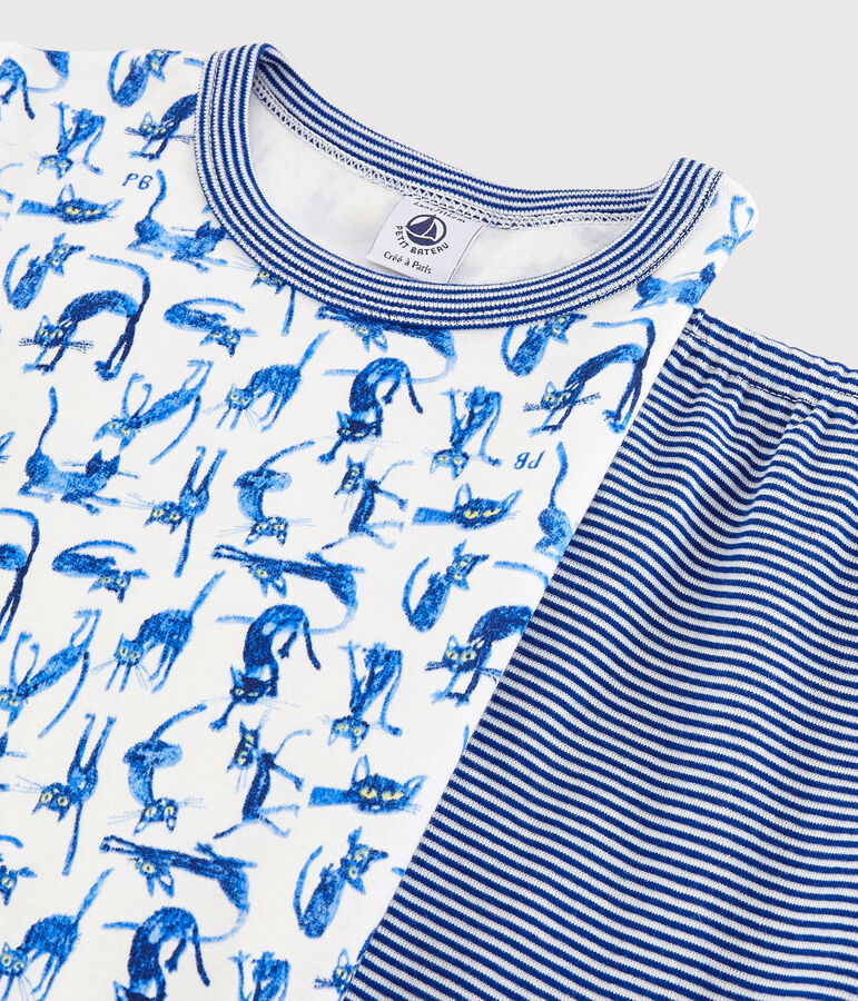 Pigiama corto fantasia gatto bambino in cotone bianco/multicolore