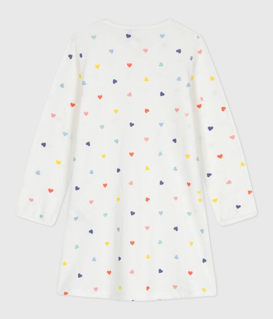 Camicia da notte a maniche lunghe in cotone con cuori stampati bambina bianco MARSHMALLOW/bianco MULTICO