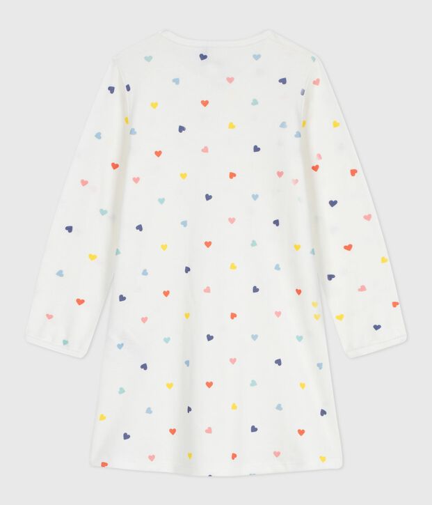 Camicia da notte a maniche lunghe in cotone con cuori stampati bambina bianco/multicolore