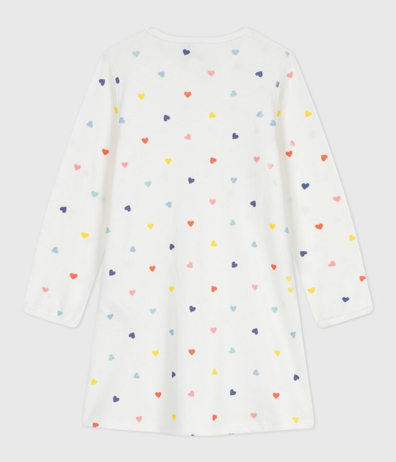 Camicia da notte a maniche lunghe in cotone con cuori stampati bambina bianco/multicolore