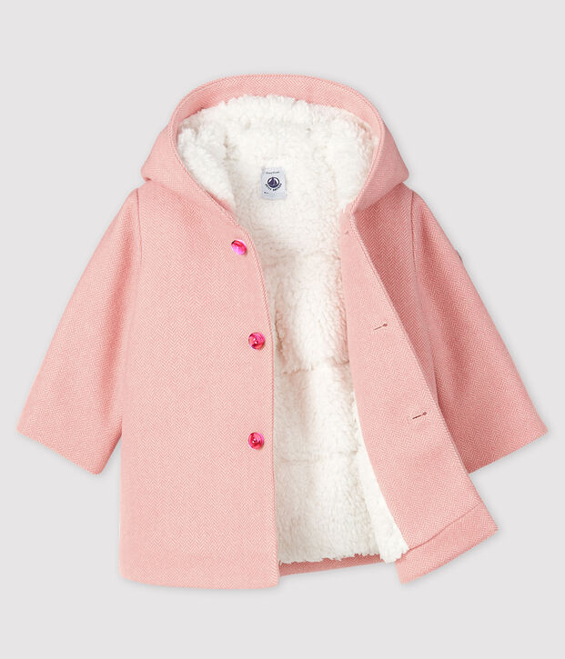 Cappotto beb&egrave; femmina in panno di lana rosa/bianco