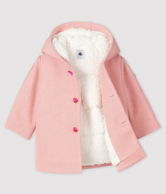 Cappotto bebè femmina in panno di lana rosa CHEEK/bianco MARSHMALLOW